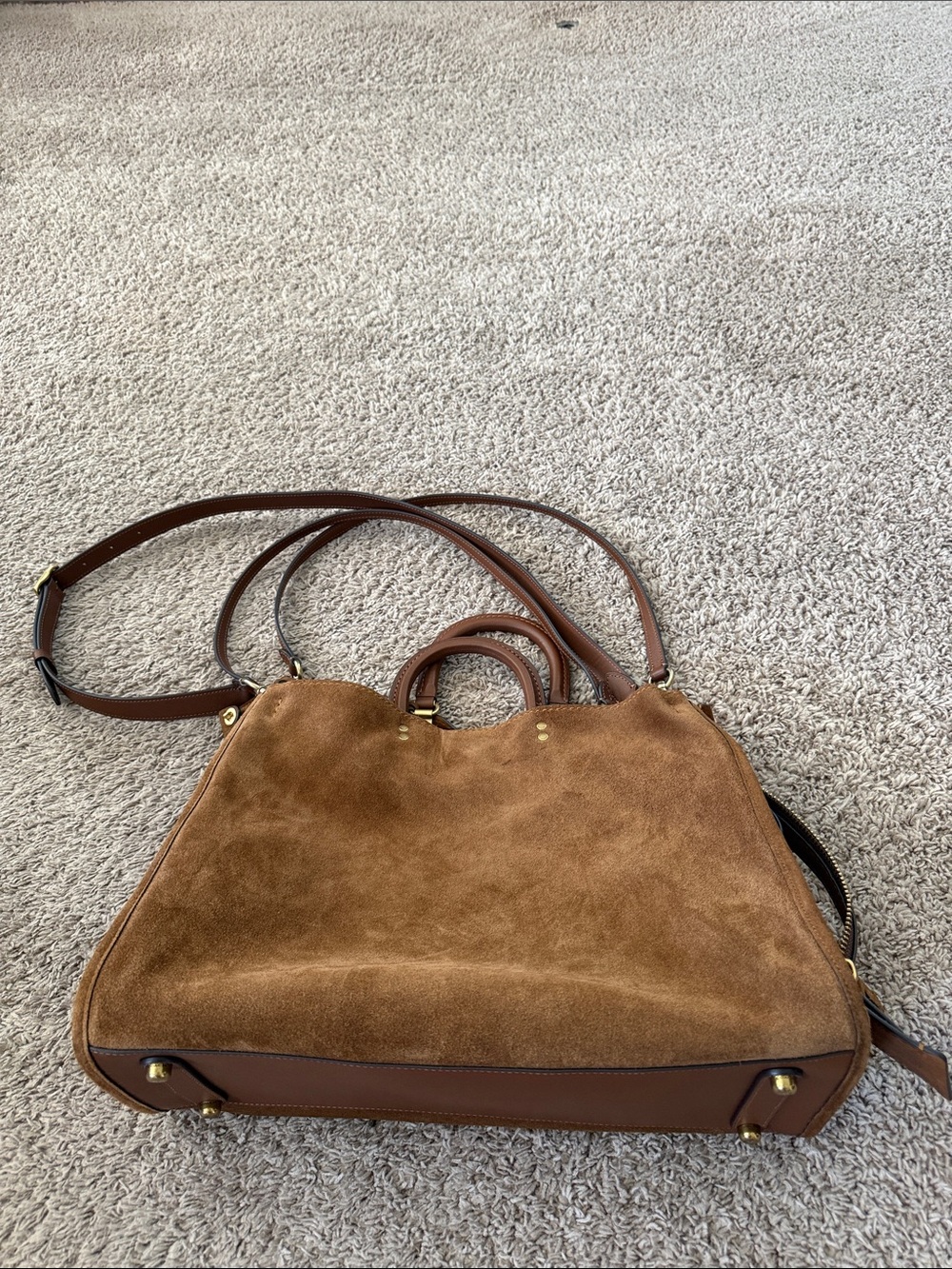 Coach Chocolate Brown Suede Tote with Leather Trim - Picture 3 of 13